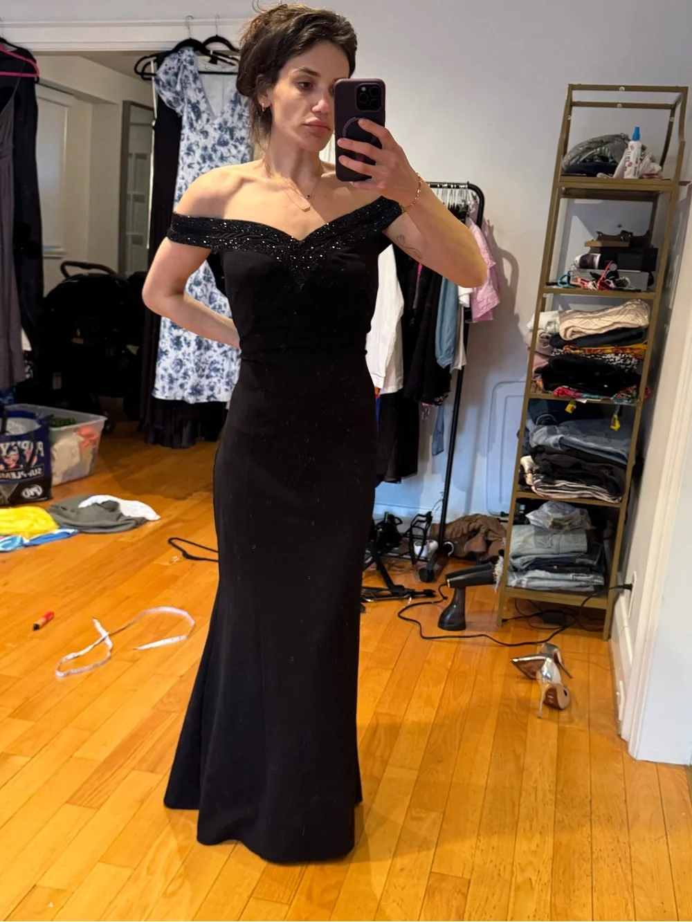 Lipsy London beaded off the shoulder gown - Picture 4 of 11